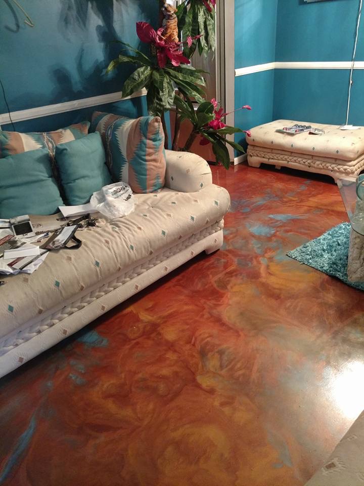 Copper metallic epoxy in residential living room Hinesville GA